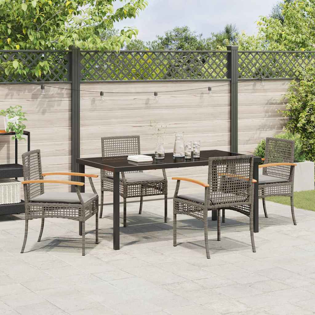 Garden Dining Set with Cushion 5 pcs Grey and Black Rattan