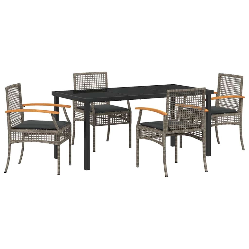 Garden Dining Set with Cushion 5 pcs Grey and Black Rattan