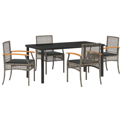 Garden Dining Set with Cushion 5 pcs Grey and Black Rattan