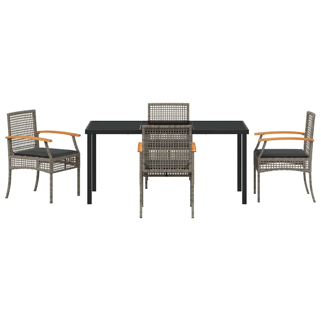 Garden Dining Set with Cushion 5 pcs Grey and Black Rattan