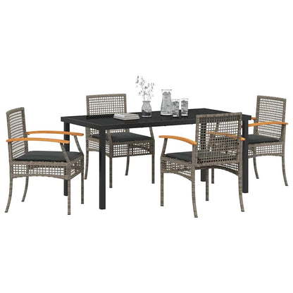 Garden Dining Set with Cushion 5 pcs Grey and Black Rattan