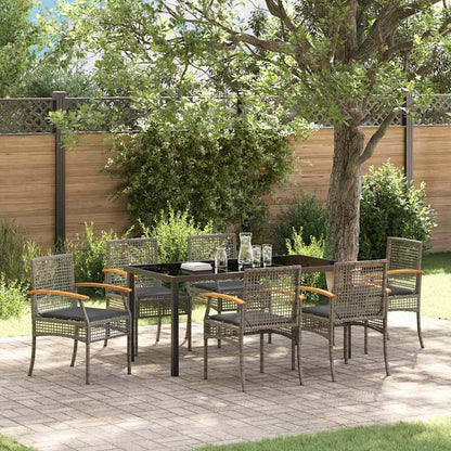 Garden Dining Set with Cushion 7 pcs Grey and Black Rattan