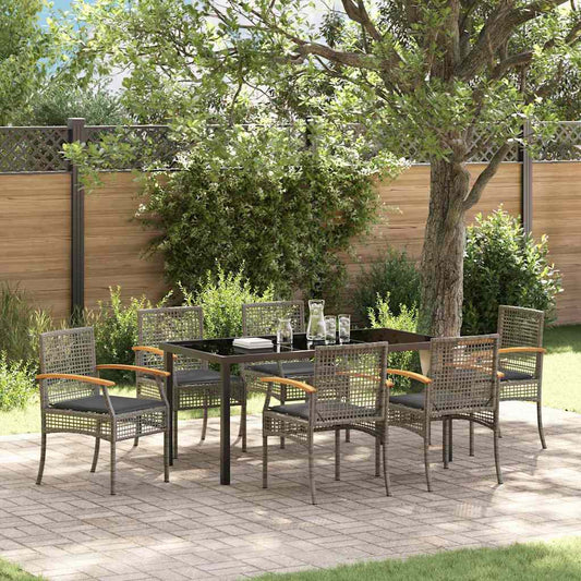 Garden Dining Set with Cushion 7 pcs Grey and Black Rattan