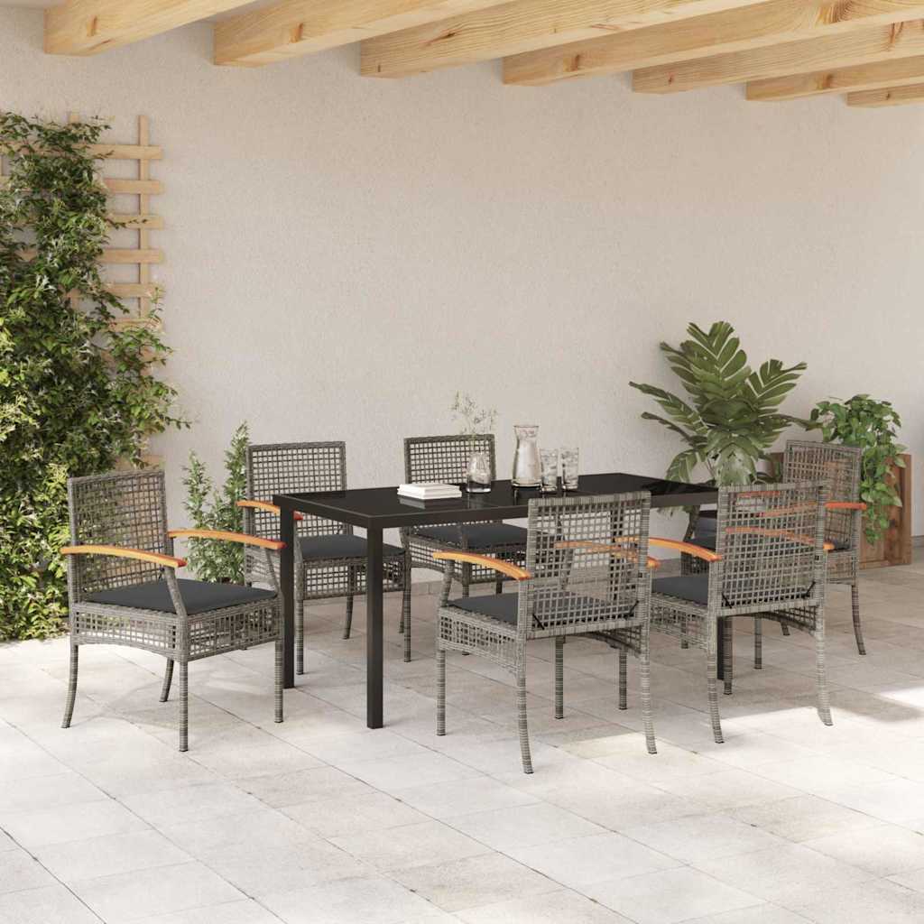 Garden Dining Set with Cushion 7 pcs Grey and Black Rattan