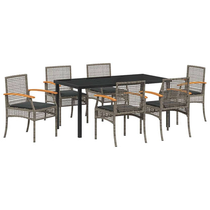 Garden Dining Set with Cushion 7 pcs Grey and Black Rattan