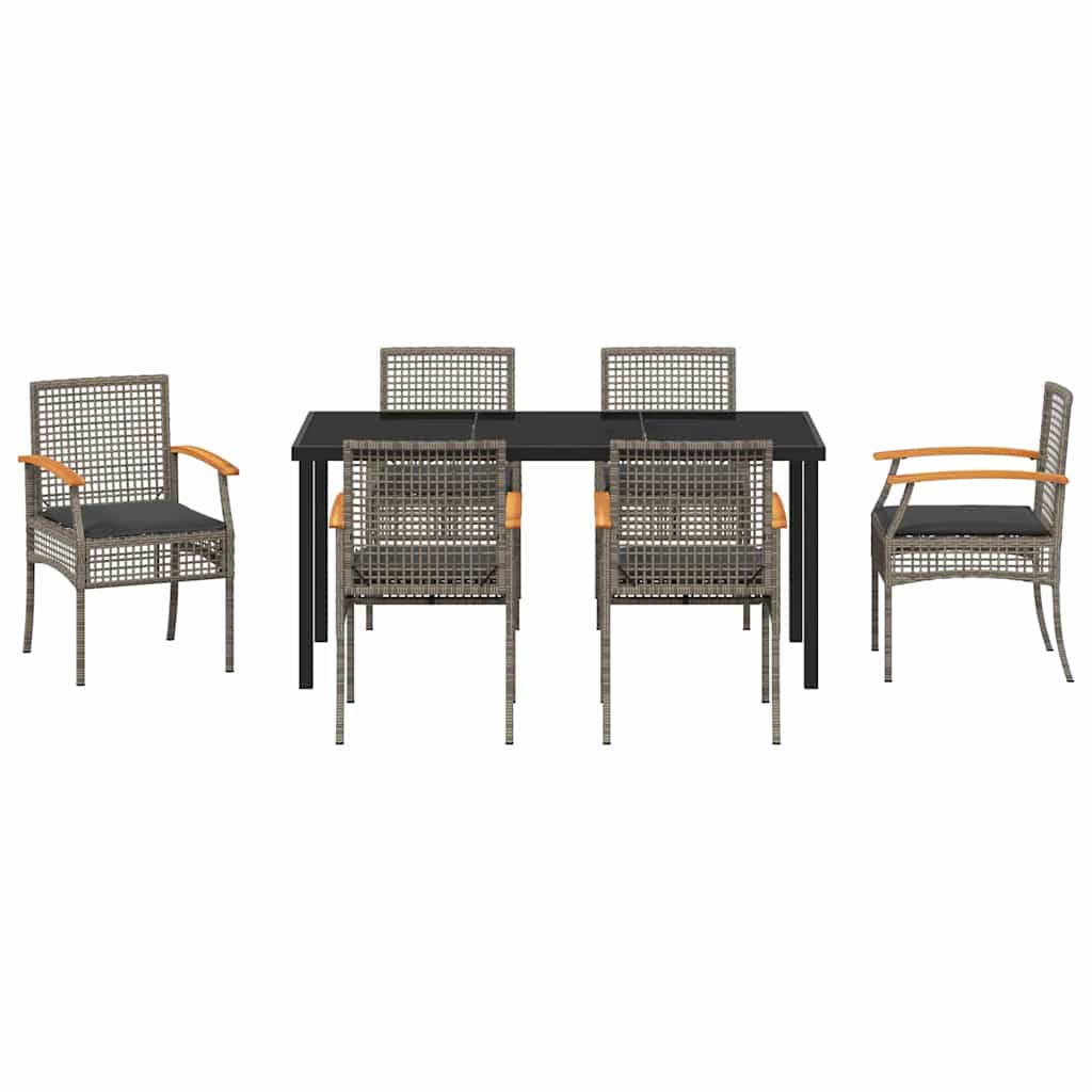 Garden Dining Set with Cushion 7 pcs Grey and Black Rattan