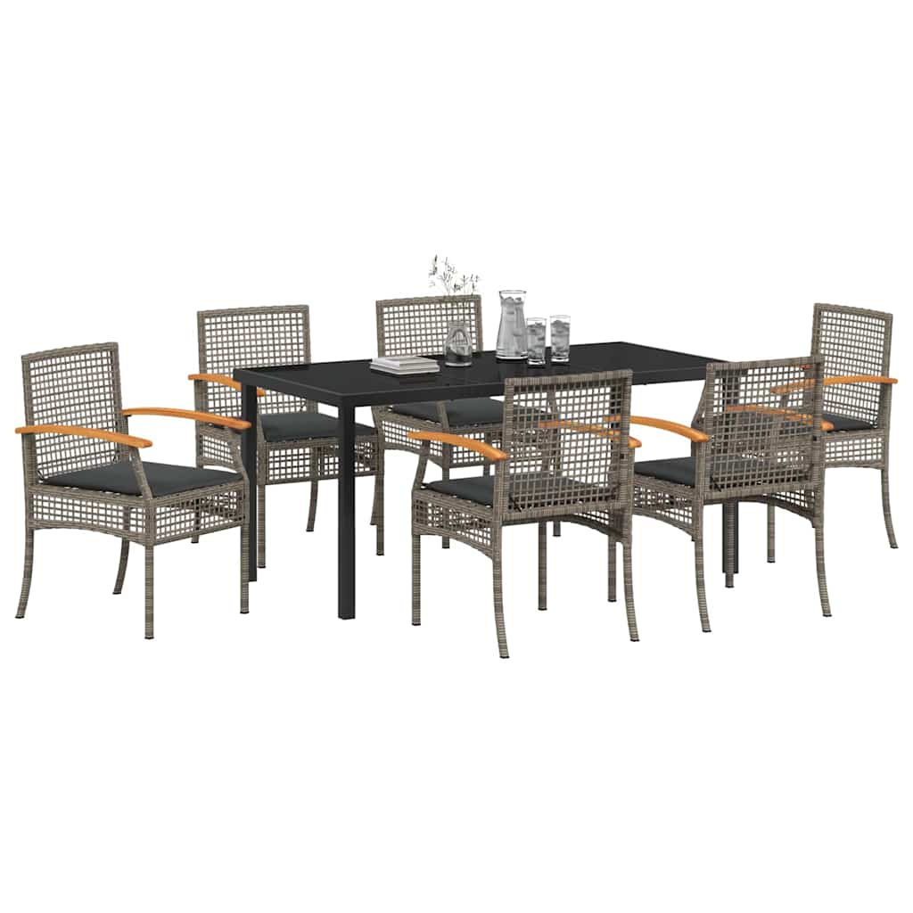 Garden Dining Set with Cushion 7 pcs Grey and Black Rattan