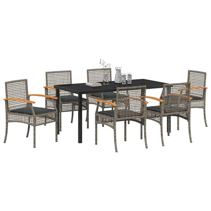 Garden Dining Set with Cushion 7 pcs Grey and Black Rattan