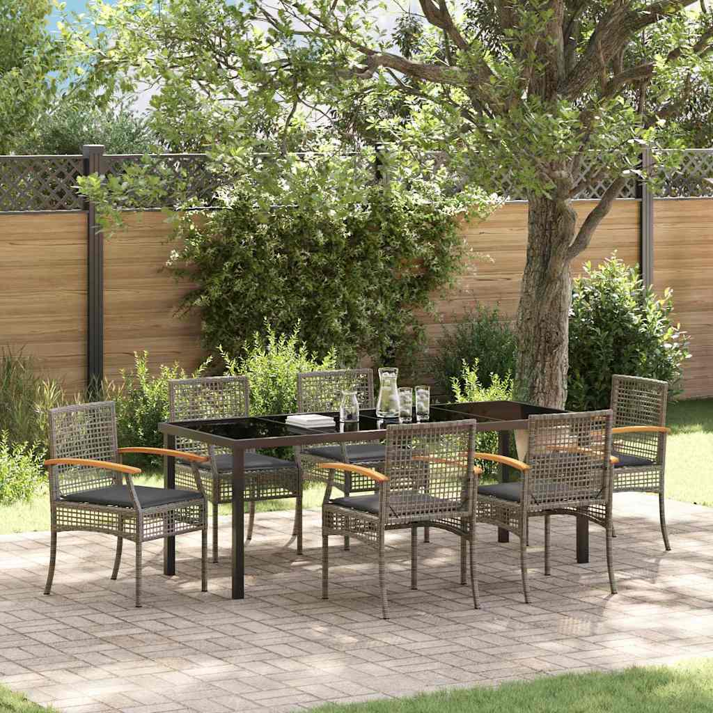 Garden Dining Set with Cushion 7 pcs Grey and Black Rattan