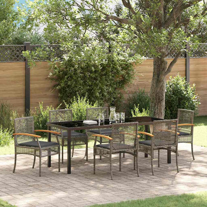 Garden Dining Set with Cushion 7 pcs Grey and Black Rattan