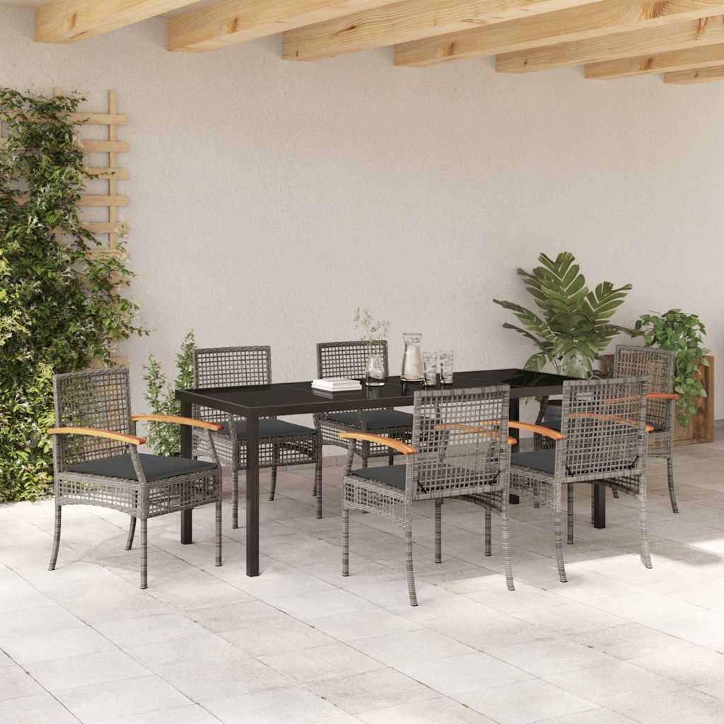 Garden Dining Set with Cushion 7 pcs Grey and Black Rattan