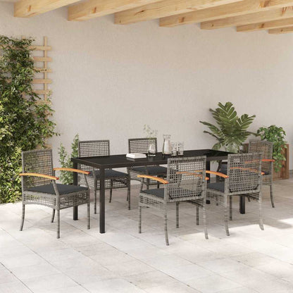 Garden Dining Set with Cushion 7 pcs Grey and Black Rattan