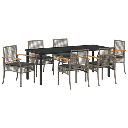 Garden Dining Set with Cushion 7 pcs Grey and Black Rattan