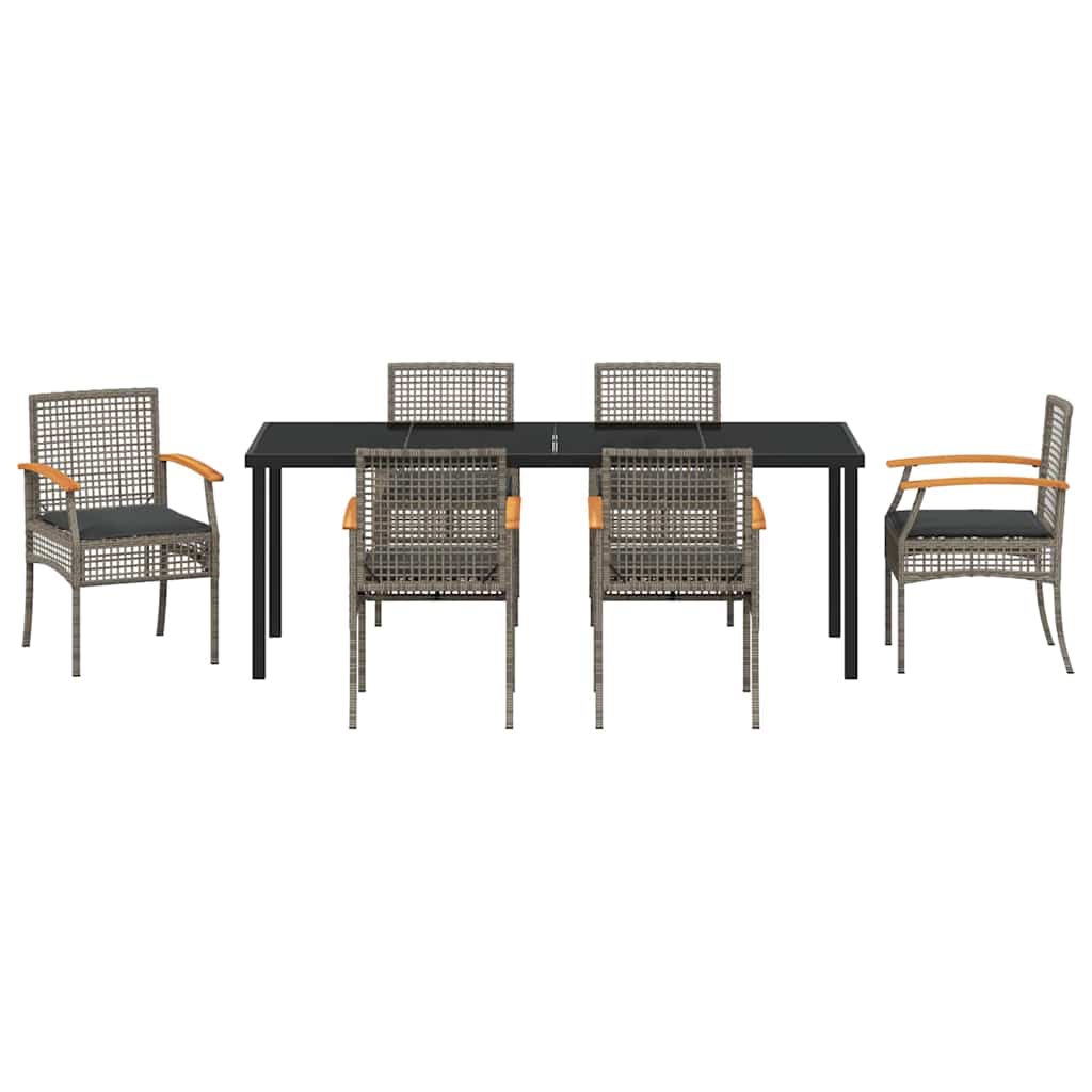 Garden Dining Set with Cushion 7 pcs Grey and Black Rattan