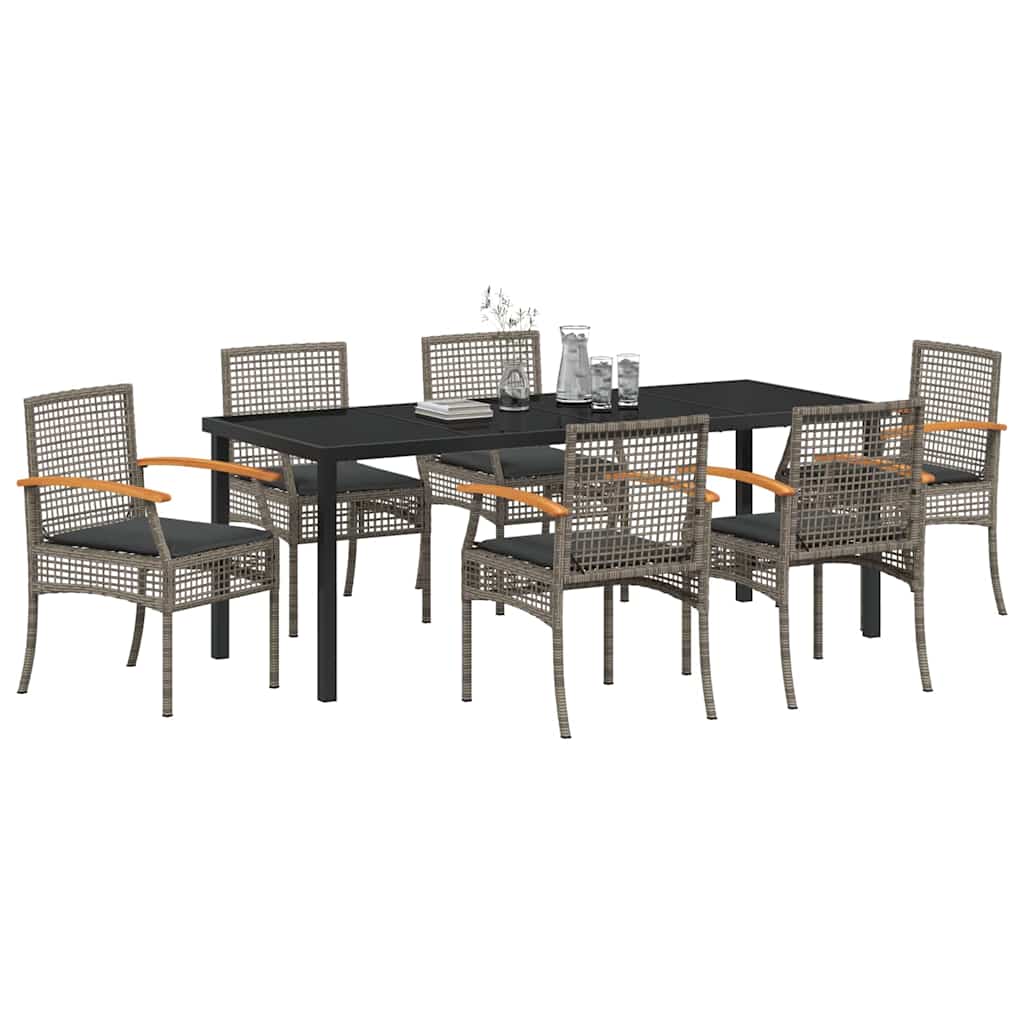 Garden Dining Set with Cushion 7 pcs Grey and Black Rattan
