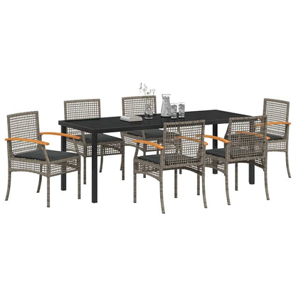 Garden Dining Set with Cushion 7 pcs Grey and Black Rattan