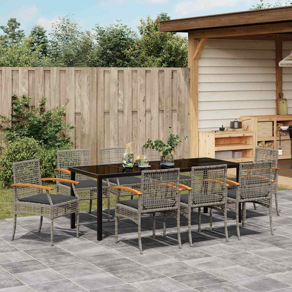 Garden Dining Set with Cushion 9 pcs Grey and Black Rattan