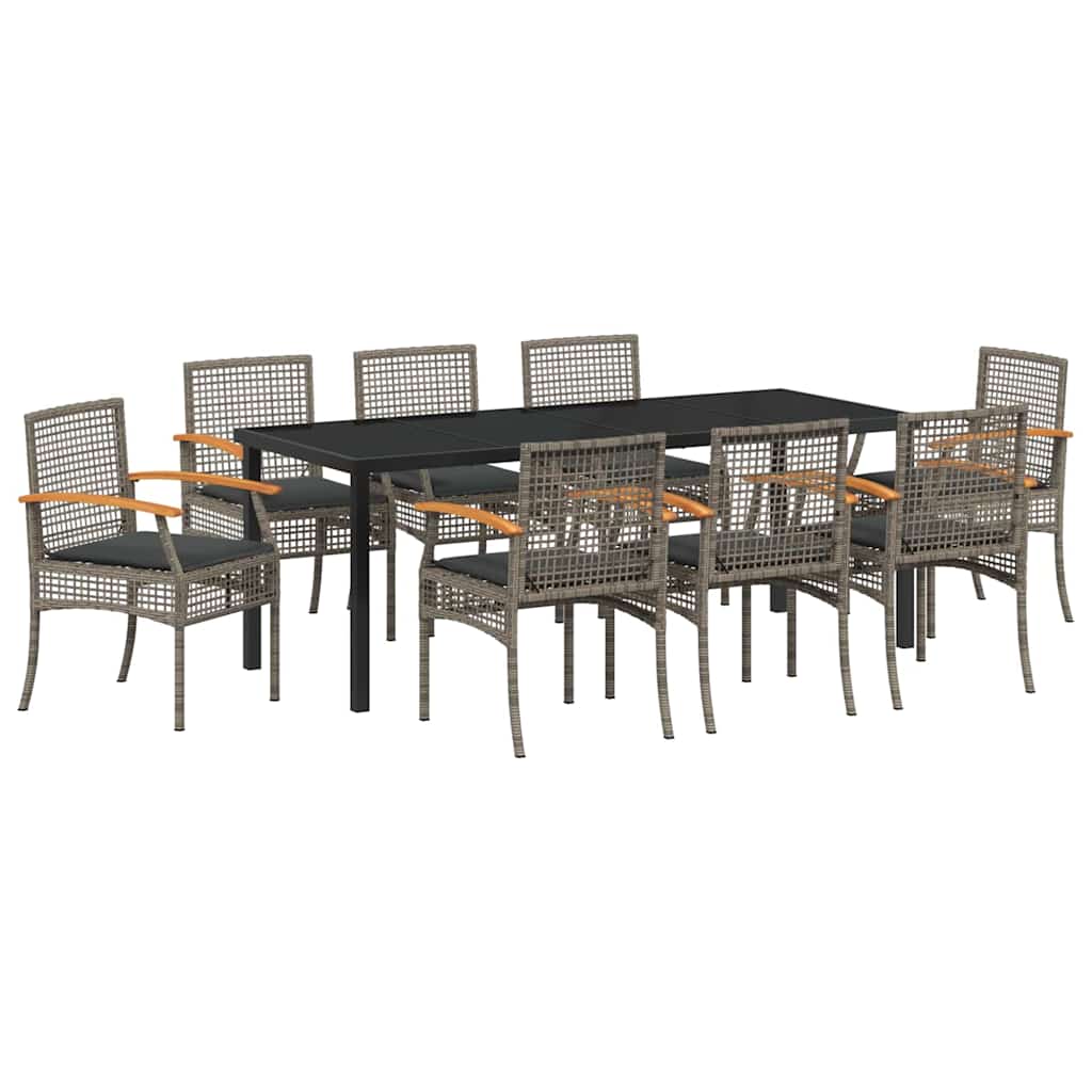 Garden Dining Set with Cushion 9 pcs Grey and Black Rattan