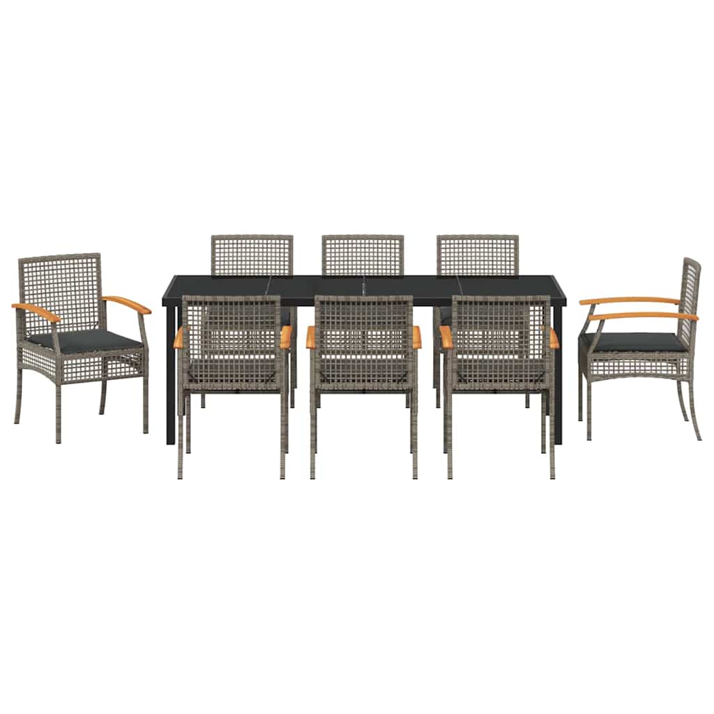 Garden Dining Set with Cushion 9 pcs Grey and Black Rattan