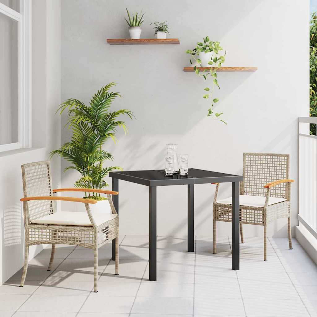 Garden Dining Set with Cushion 3 pcs Beige and Black Rattan