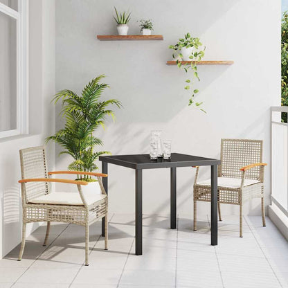 Garden Dining Set with Cushion 3 pcs Beige and Black Rattan