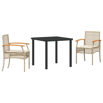 Garden Dining Set with Cushion 3 pcs Beige and Black Rattan