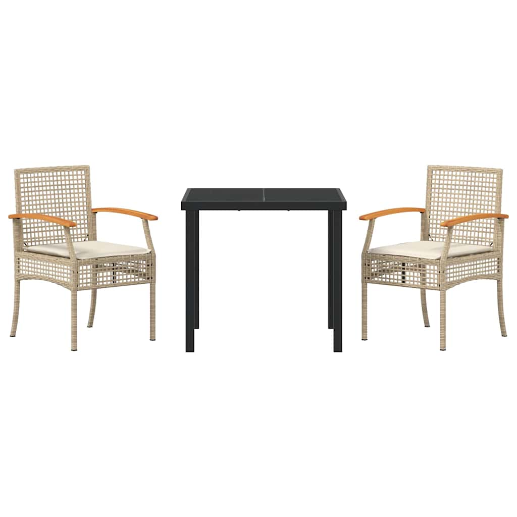 Garden Dining Set with Cushion 3 pcs Beige and Black Rattan