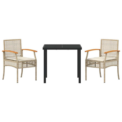 Garden Dining Set with Cushion 3 pcs Beige and Black Rattan