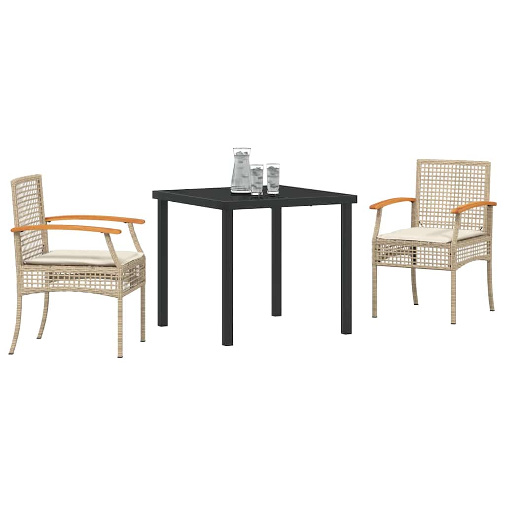 Garden Dining Set with Cushion 3 pcs Beige and Black Rattan