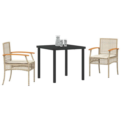 Garden Dining Set with Cushion 3 pcs Beige and Black Rattan