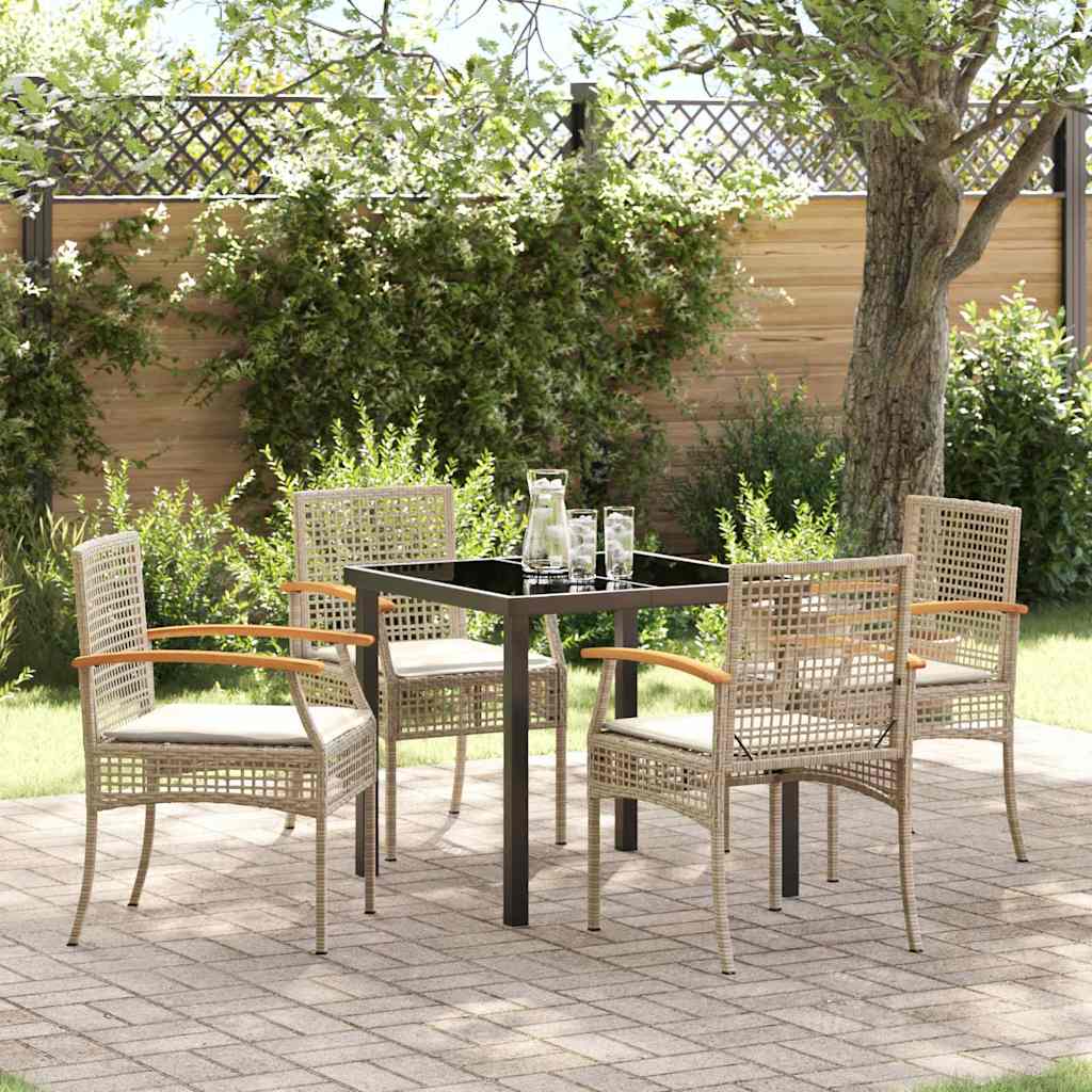 Garden Dining Set with Cushion 5 pcs Beige and Black Rattan