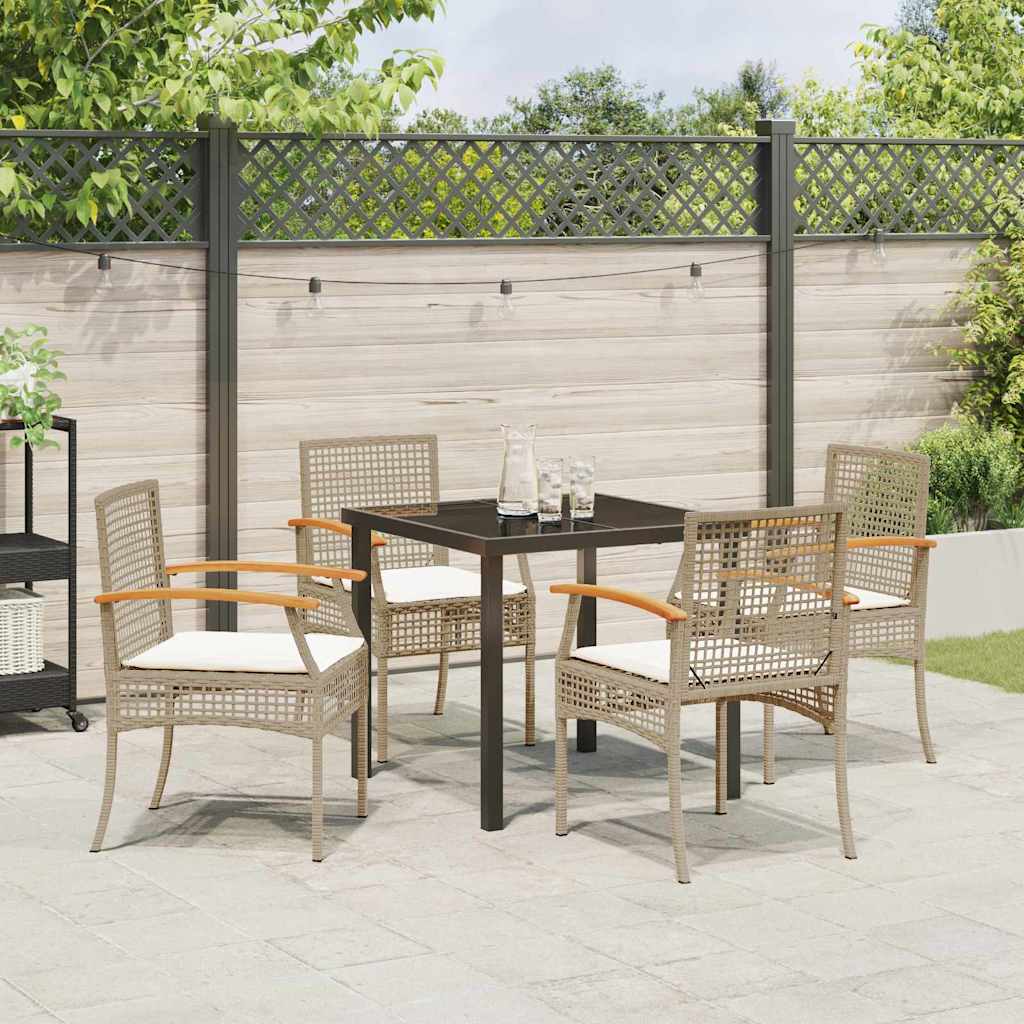 Garden Dining Set with Cushion 5 pcs Beige and Black Rattan