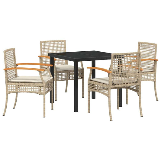 Garden Dining Set with Cushion 5 pcs Beige and Black Rattan
