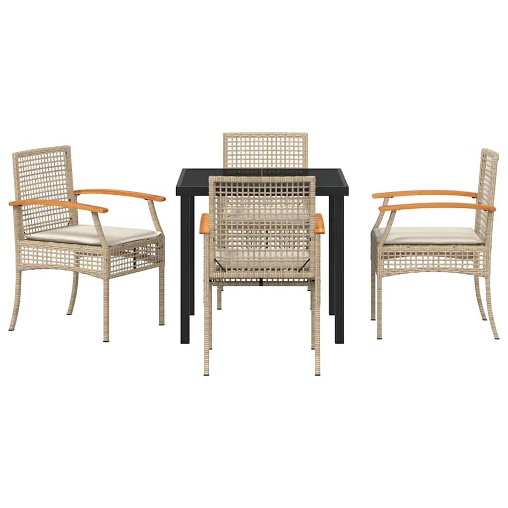 Garden Dining Set with Cushion 5 pcs Beige and Black Rattan