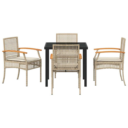 Garden Dining Set with Cushion 5 pcs Beige and Black Rattan