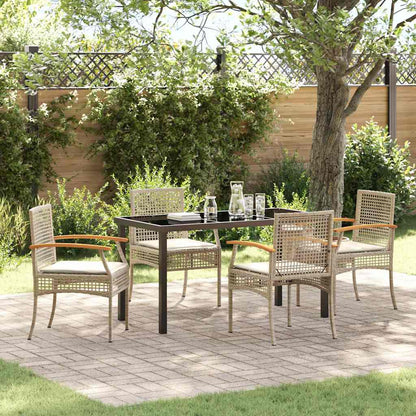 Garden Dining Set with Cushion 5 pcs Beige and Black Rattan