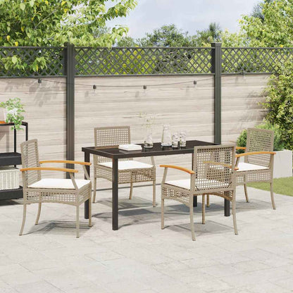 Garden Dining Set with Cushion 5 pcs Beige and Black Rattan