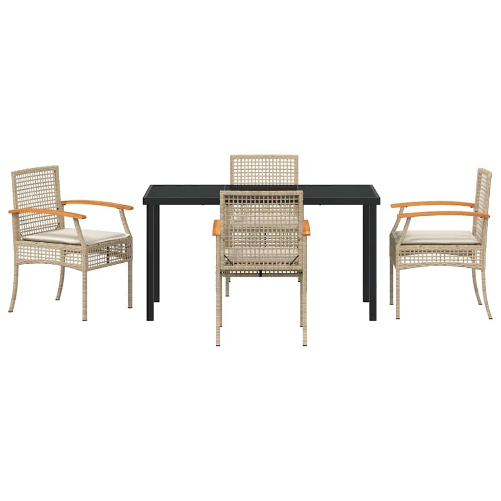 Garden Dining Set with Cushion 5 pcs Beige and Black Rattan