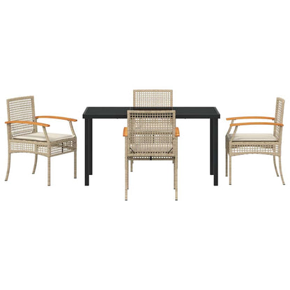 Garden Dining Set with Cushion 5 pcs Beige and Black Rattan