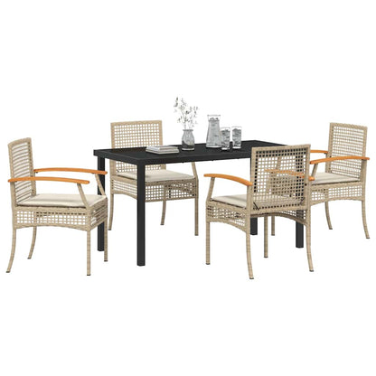Garden Dining Set with Cushion 5 pcs Beige and Black Rattan