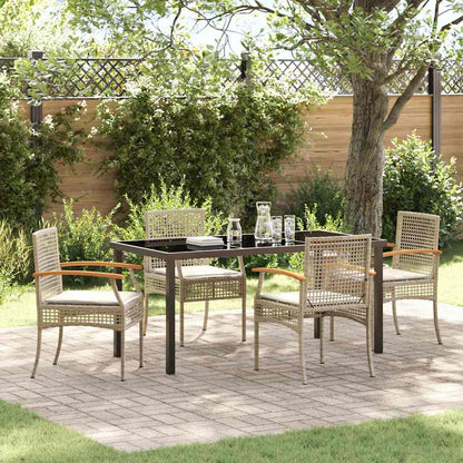 Garden Dining Set with Cushion 5 pcs Beige and Black Rattan