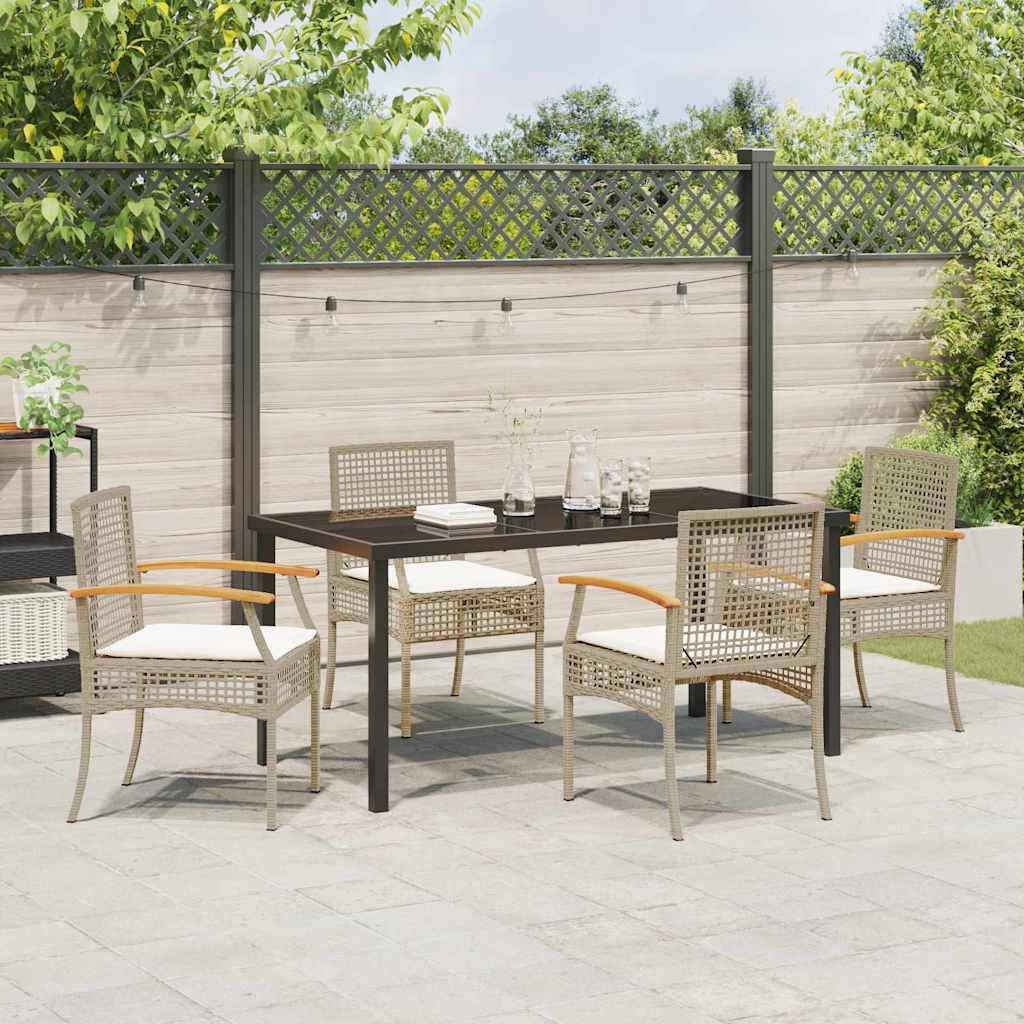 Garden Dining Set with Cushion 5 pcs Beige and Black Rattan