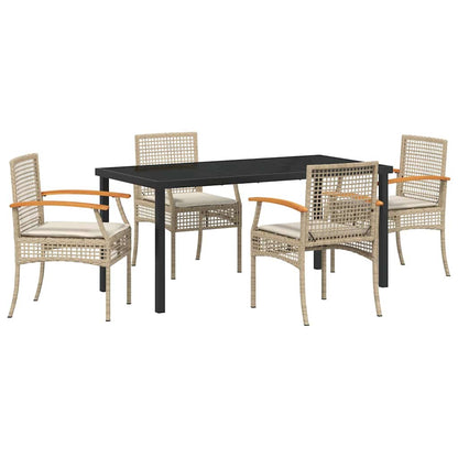 Garden Dining Set with Cushion 5 pcs Beige and Black Rattan