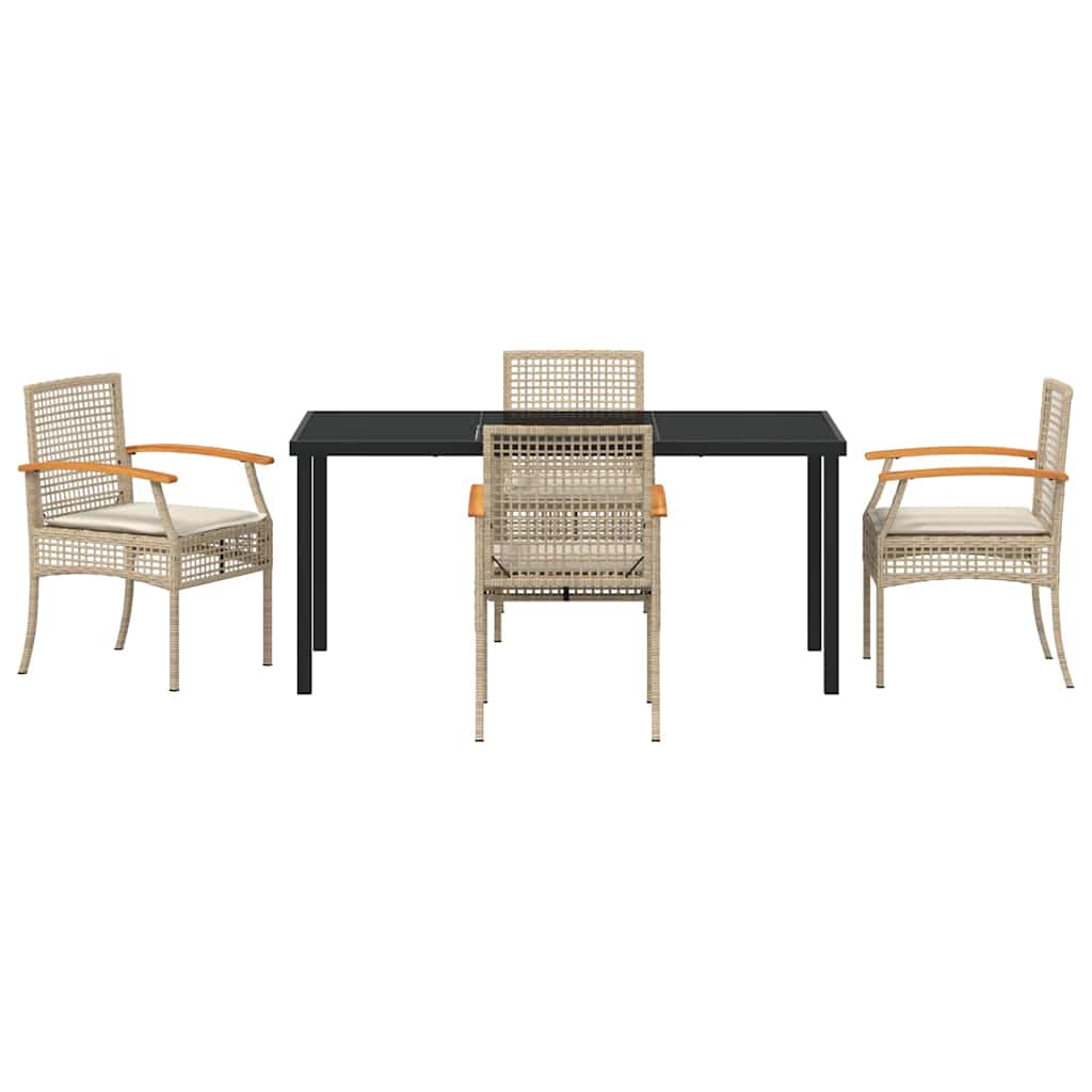Garden Dining Set with Cushion 5 pcs Beige and Black Rattan