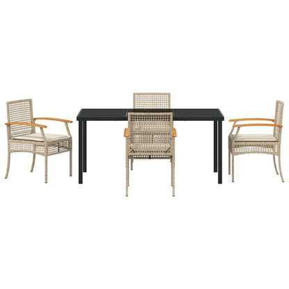 Garden Dining Set with Cushion 5 pcs Beige and Black Rattan