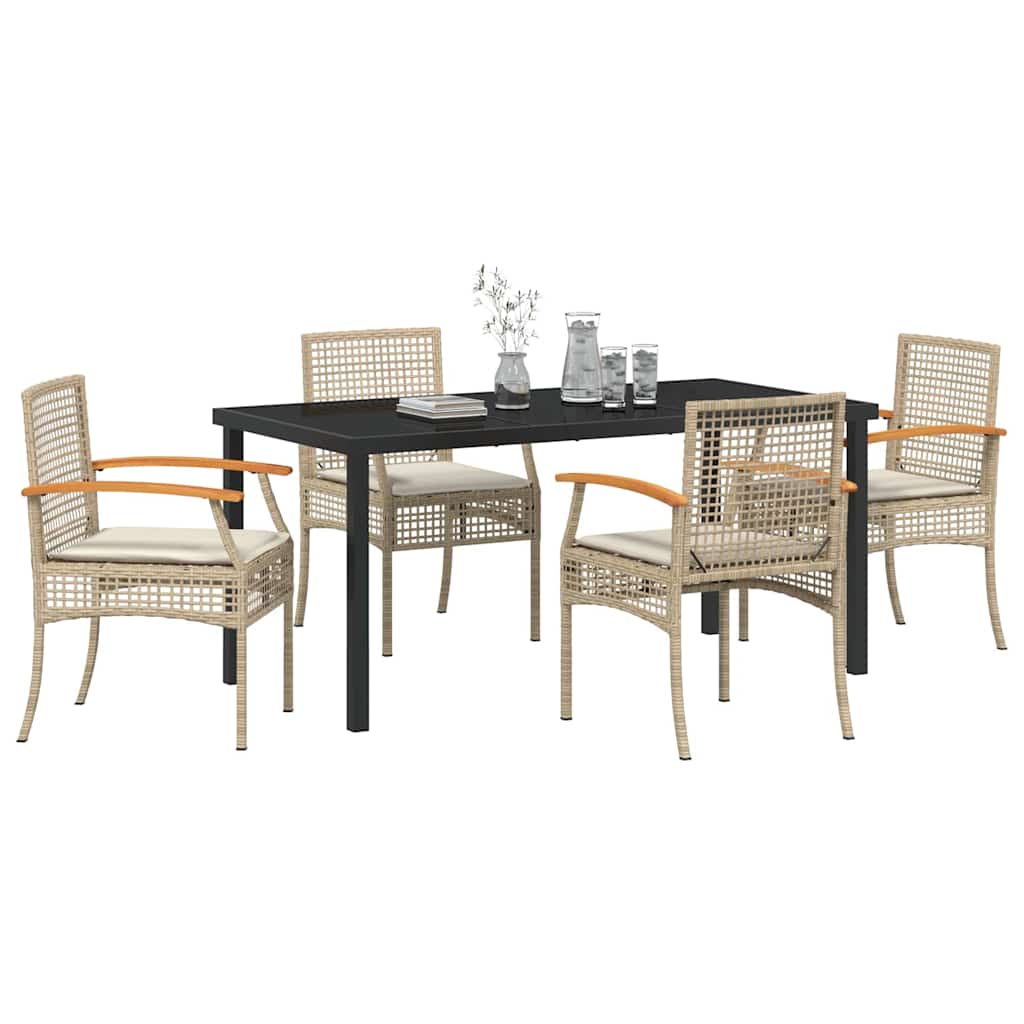 Garden Dining Set with Cushion 5 pcs Beige and Black Rattan