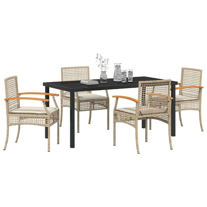 Garden Dining Set with Cushion 5 pcs Beige and Black Rattan