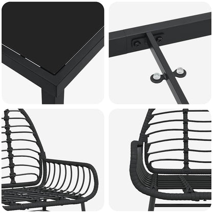 Garden Dining Set 7 pcs Black Poly Rattan