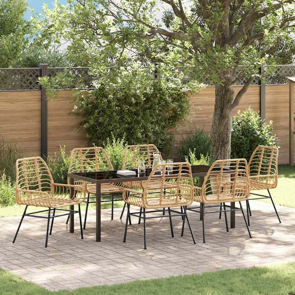 Garden Dining Set 7 pcs Brown Poly Rattan
