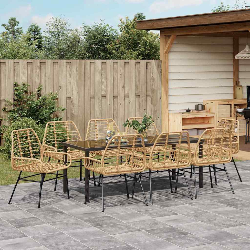 Garden Dining Set 9 pcs Brown Poly Rattan